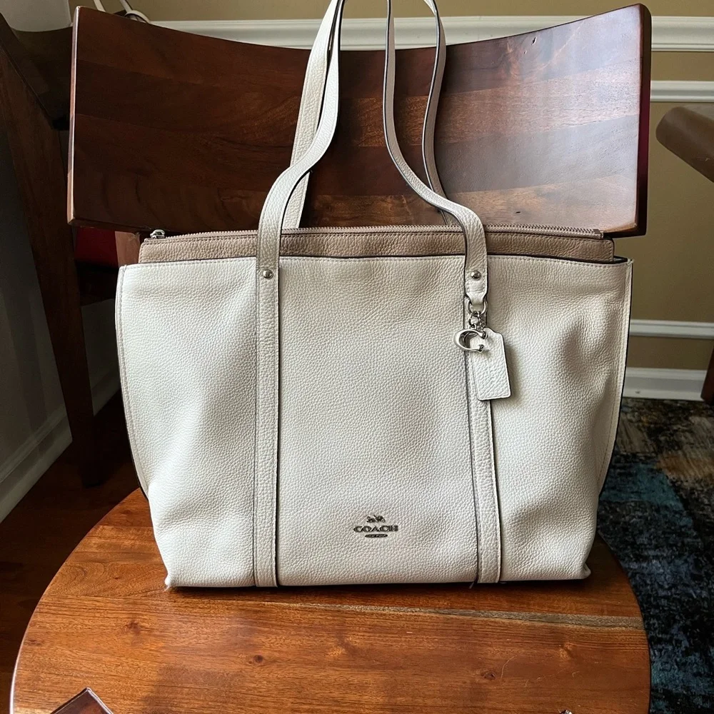 Coach Cream Vintage Soft Leather Multi Compartment Tote Bag